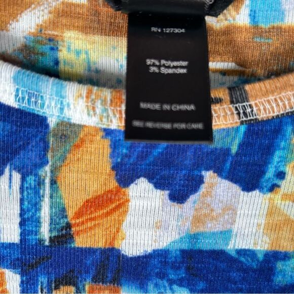 Ali Miles Blue/Copper Artsy Geometric Soft Knit Tunic Top w/Pocket XL - Picture 8 of 8